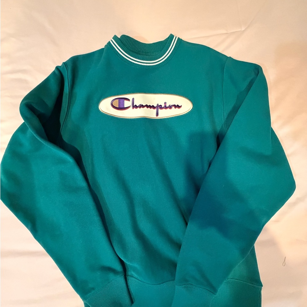 Champion Green Crewneck with Stripes
